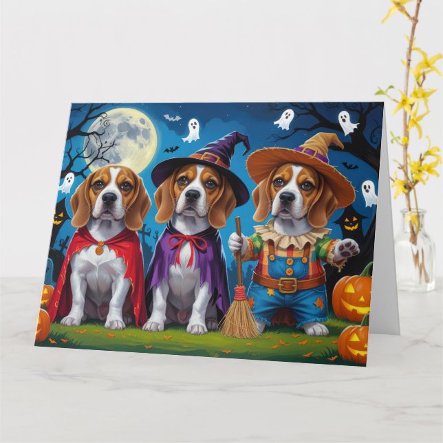 Cartão Beagle Dogs Pumpkin Halloween Engraçado (Flor Amarela)