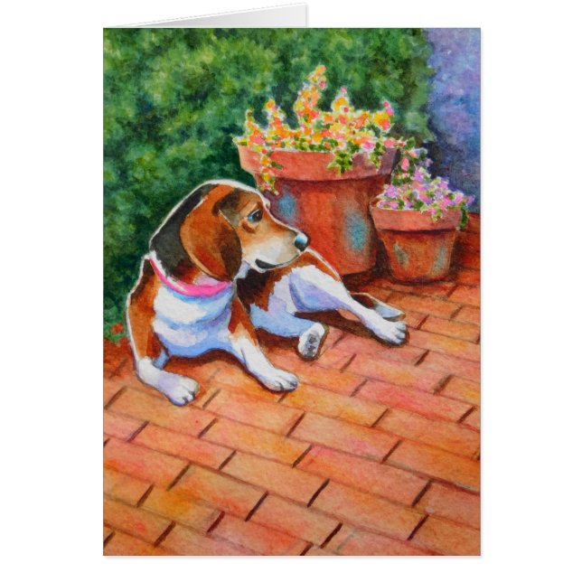 Cartão Beagle em Brick Patio (Frente)