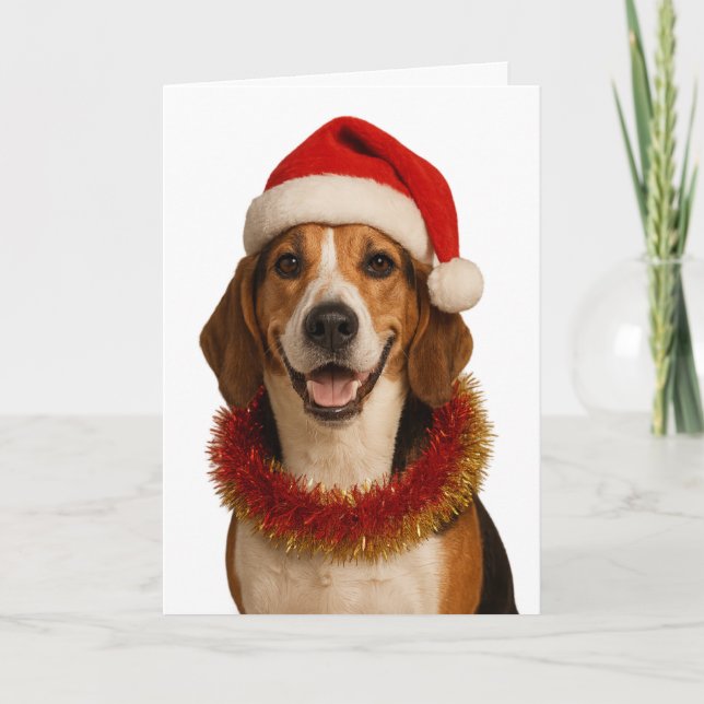 Cartão Beagle in a Santa hat Christmas card (Frente)