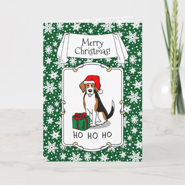 Cartão Beagle Natal Santa Hat (triz cor 3) (Frente)