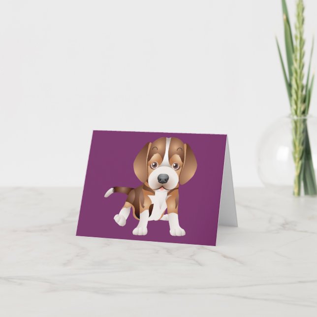 Cartão Beagle Puppy Dog Purple Blank Note Card (Frente)
