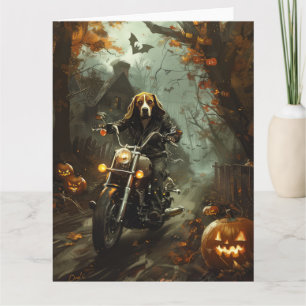 Cartão Beagle Riding Motorcycle Halloween Scary