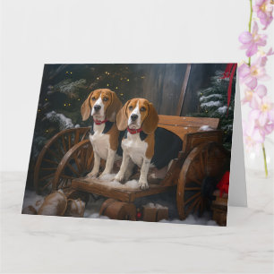 Cartão Beagle Snowy Sleigh Decência de Natal