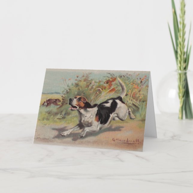 Cartão Beagle (vintage painting on canvas) Notecard (Frente)