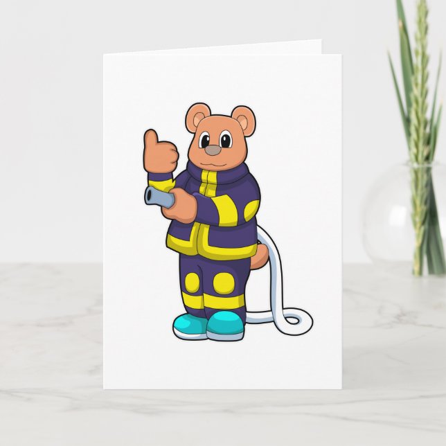 Cartão Bear as Firefighter at Fire department with Hose (Frente)
