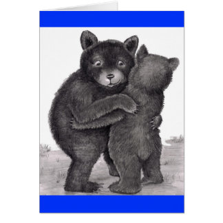 Cartão Bear Hug. Dois ursos se abraçando na natureza