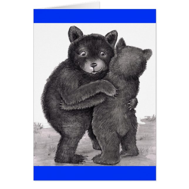 Cartão Bear Hug. Dois ursos se abraçando na natureza (Frente)