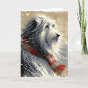 Cartão Bearded Collie de Natal em Flocos de Neve