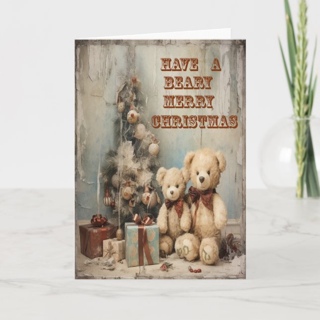 Cartão Bears Greeting Card Grungy Feliz Natal (Frente)