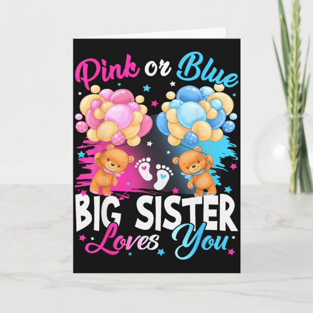 Cartão Bears Nk Or Blue Big Sister Loves You Gender Revea (Frente)