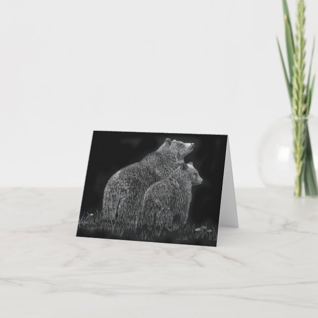 Cartão Bears Wildlife Animal Scratchboard Art Blank (Frente)