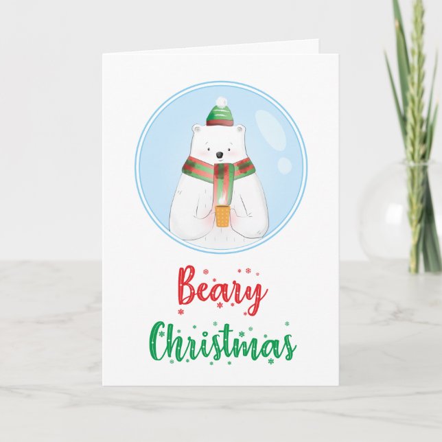 Cartão Beary Christmas Cute Animal Funny Polar Bear Pun (Frente)