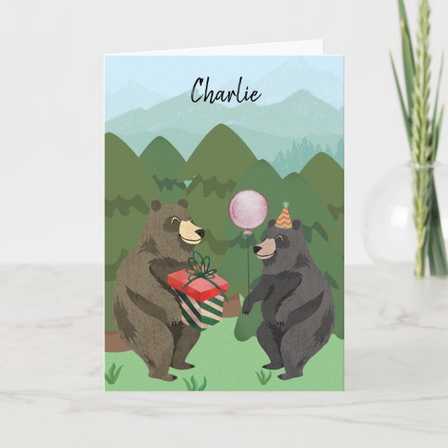 Cartão Beary Happy Birthday Custom Name Birthday Card (Frente)