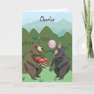 Cartão Beary Happy Birthday Custom Name Birthday Card