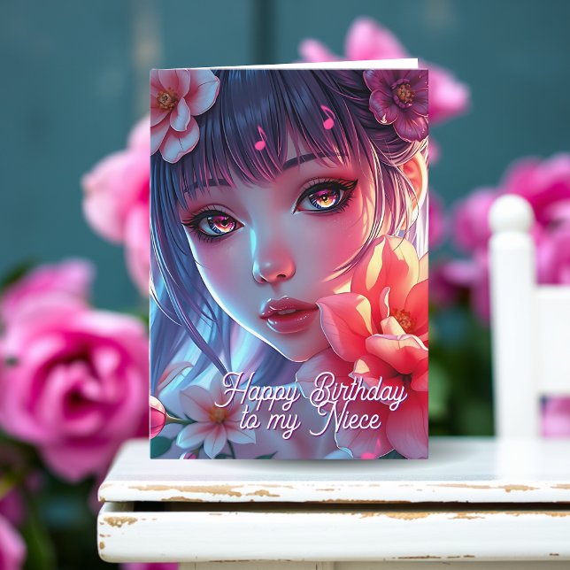 Cartão Beautiful Anime Girl | Happy Birthday Niece (Criador carregado)