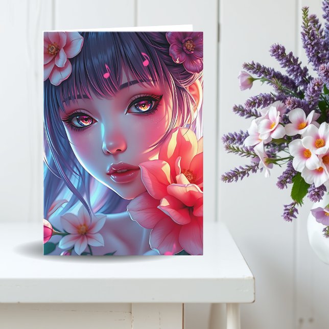 Cartão Beautiful Anime Girl Thinking of You (Criador carregado)