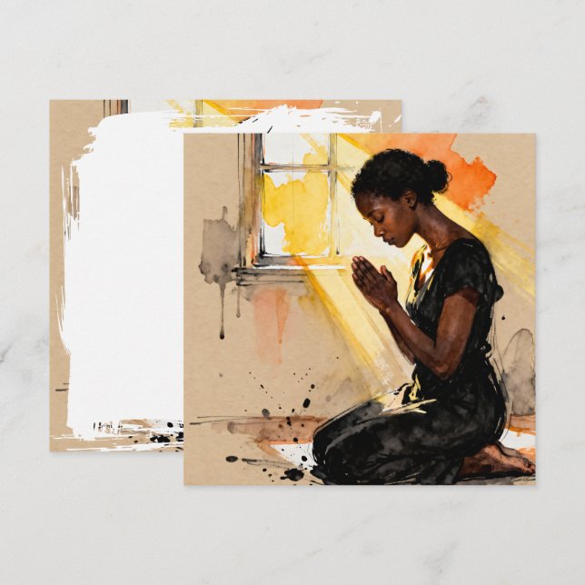 Cartão Beautiful Black Woman Praying Abstract Art (Frente/Verso)