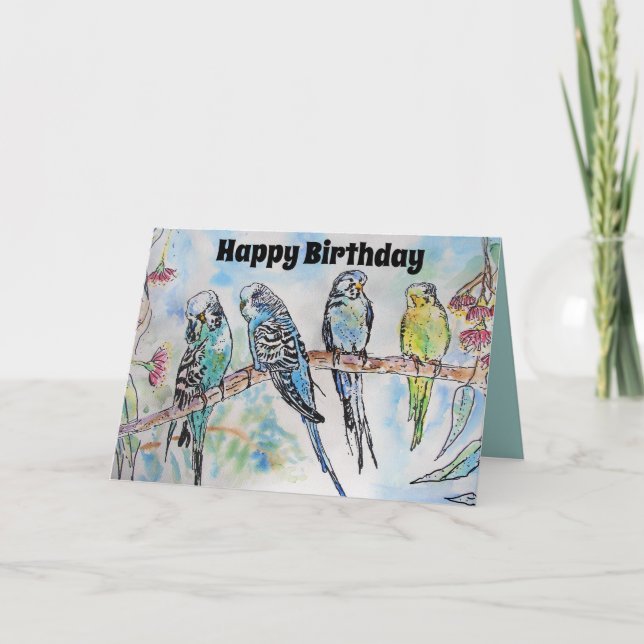Cartão Beautiful Budgies Budgerigars and Gum Blossom Card (Frente)