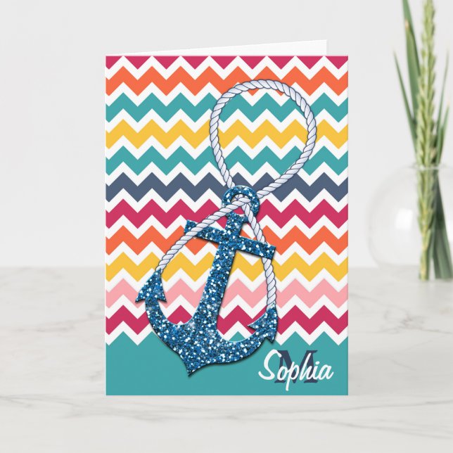 Cartão Beautiful faux glitter nautical anchor infinity (Frente)