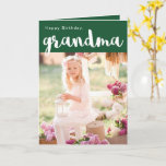 Cartão Beautiful Green Happy Birthday Grandma Photo<br><div class="desc">Beautiful forest green and white birthday greeting card for grandmother,  features a front photo and inside customized message.</div>
