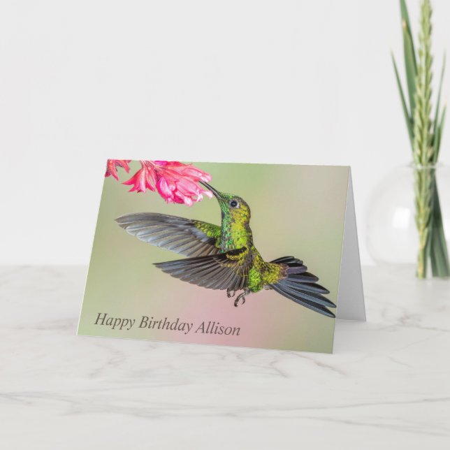 Cartão Beautiful Hummingbird Personalized Happy Birthday (Frente)