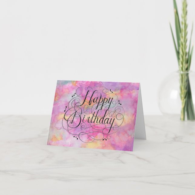 Cartão Beautiful Pastel Watercolor Birthday Card (Frente)