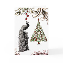 Beautiful Peacock and Christmas Tree Holiday