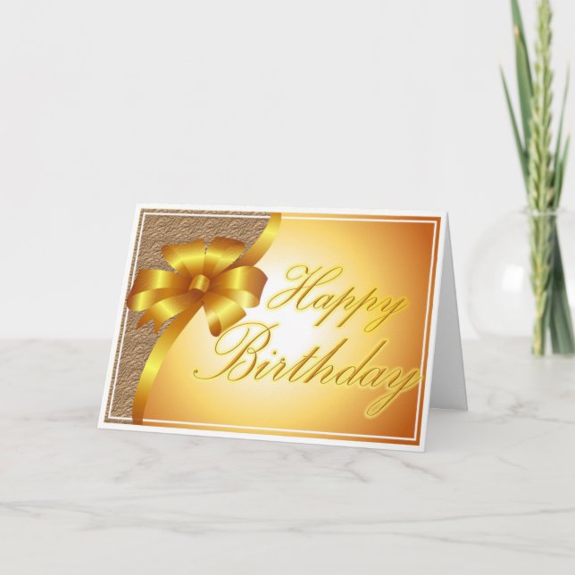 Cartão Beautiful shiny gold ribbon birthday (Frente)