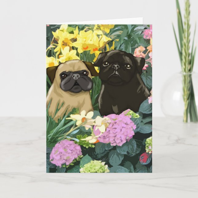 Cartão Beautiful Spring Puggies Greeting Card (Frente)