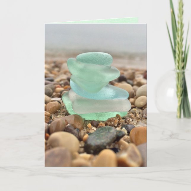 Cartão Beautiful Teal Seaglass Beach Thinking of You Card (Frente)