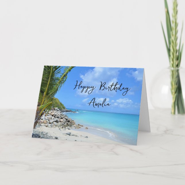 Cartão Beautiful Turquoise Tropical Beach  Birthday (Frente)