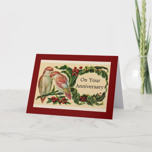 Cartão Beautiful Vintage Birds Anniversary Greeting Card (Frente)