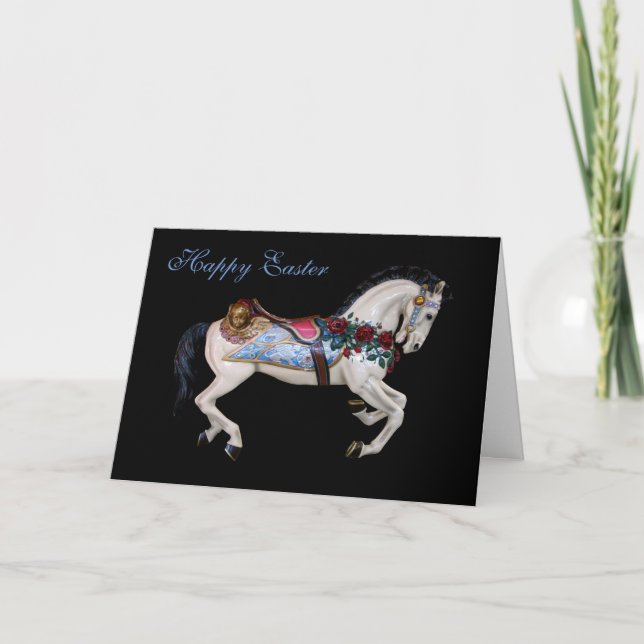 Cartão Beautiful White Carousel Horse Happy Easter (Frente)