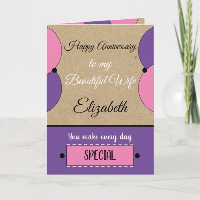 Cartão Beautiful Wife Anniversary pink rustic (Frente)