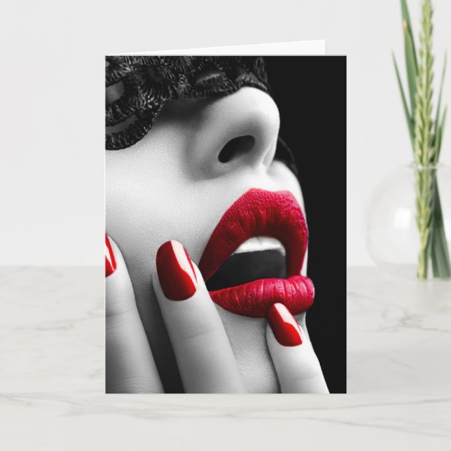 Cartão Beautiful Woman With Black Lace Mask (Frente)