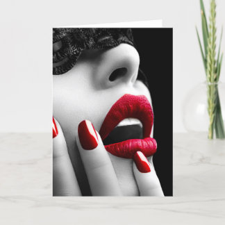 Cartão Beautiful Woman With Black Lace Mask