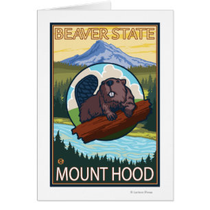 Cartão Beaver & Mt. Hood, Poster de viagens OregonVintage
