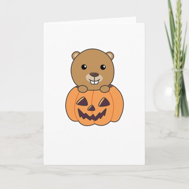 Cartão Beaver No Pumpkin Sweet Beaver Feliz Halloween (Frente)
