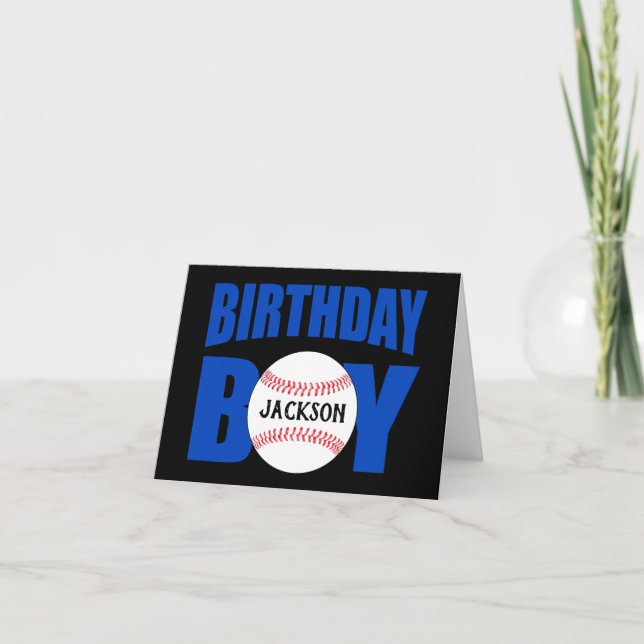 Cartão Beball Birthday Boy Custom Baseball Name (Frente)