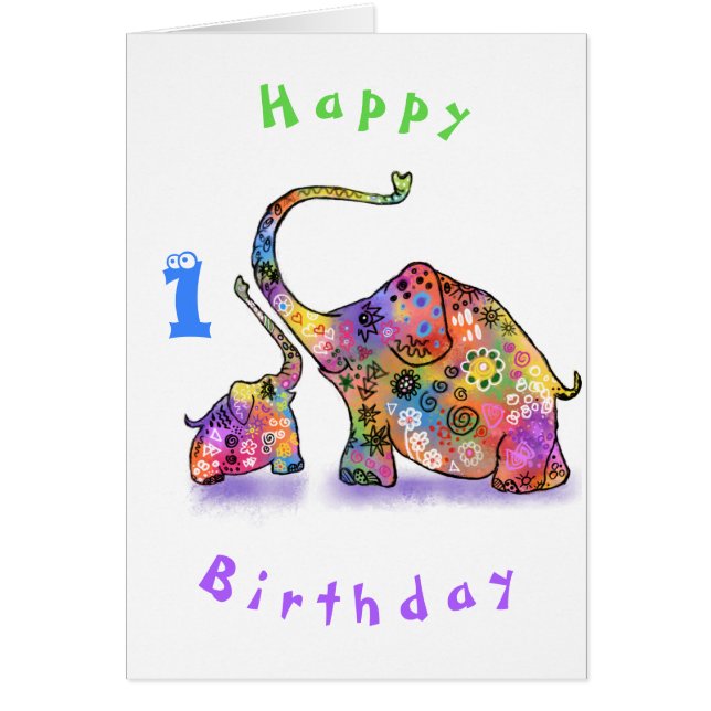 Cartão Bebê Aniversário Mãe e Elefante Bebê (Frente)