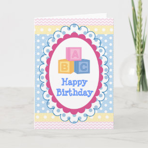 Cartão Bebê bonito ABC Polkadot Aniversário
