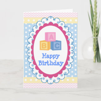 Cartão Bebê bonito ABC Polkadot Aniversário