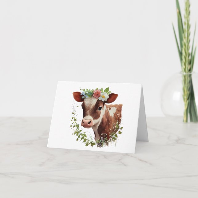 Cartão Bebê Cow Calf com Flores no VAZIO (Frente)