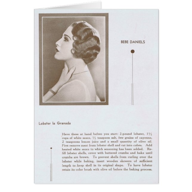 Cartão Bebe Daniels Lobster Receita (Frente)