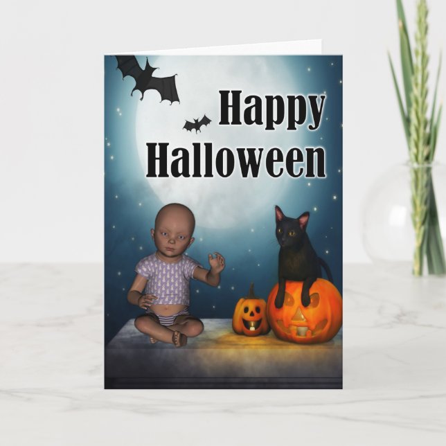 Cartão Bebê e Morcegos Halloween (Frente)