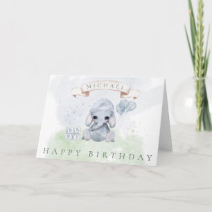 Cartão Bebê Elefante Feliz Aniversário para Ele Aquarela