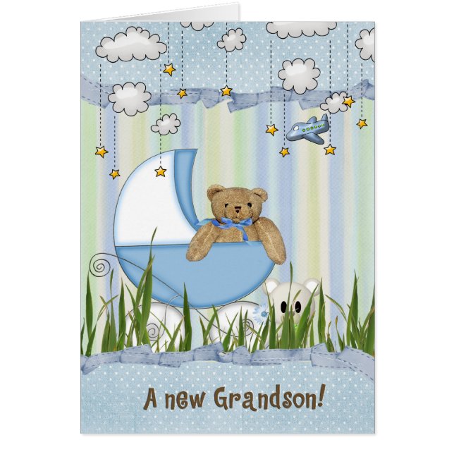 Cartão Bebê em Buggy para neto novo (Frente)