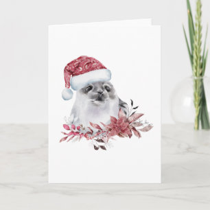 Cartão Bebê Foca de Água Vestindo Chapéu de Natal