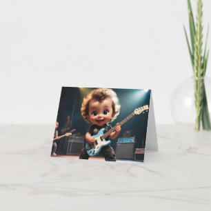 Cartão Bebê Fofo Tocando Guitarra Cumprimento em Branco 
