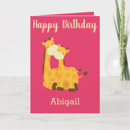 Cartão Bebê Garota Aniversário com Girafas